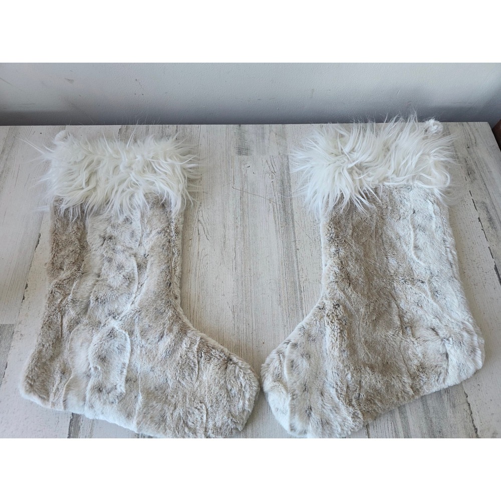 Vintage Pier 1‎ faux fur stocking snow leopard Xmas decor Brown